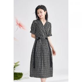 米思阳新款气质法式收腰连衣裙复古千鸟格显瘦裙子女5M25BL3687