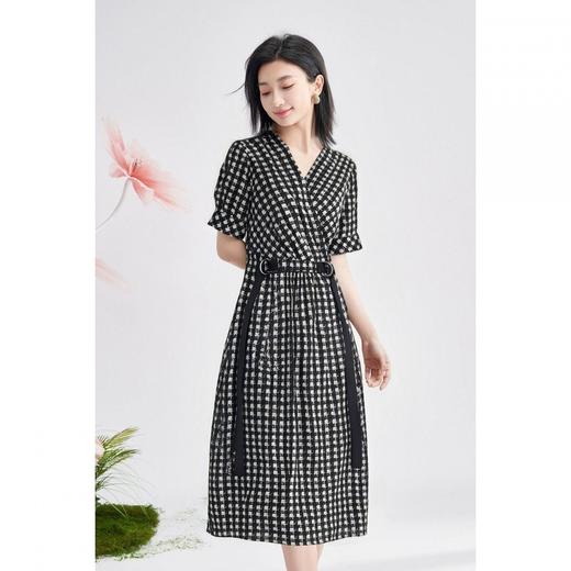 米思阳新款气质法式收腰连衣裙复古千鸟格显瘦裙子女5M25BL3687 商品图0