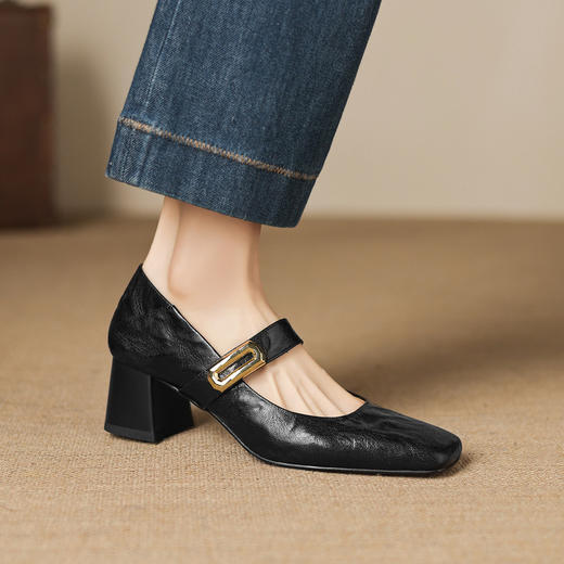 【预售5天】单鞋女浅口巨好看绝美新款夏春季法式玛丽珍方头高粗跟简约风DQ&DQ2633 商品图0