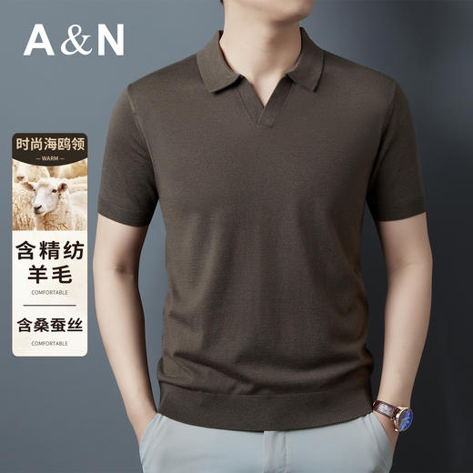 安东尼奥A&N 可机洗【含精纺羊毛&桑蚕丝】时尚轻奢针织短袖T恤男士休闲打底衫6300727 商品图2