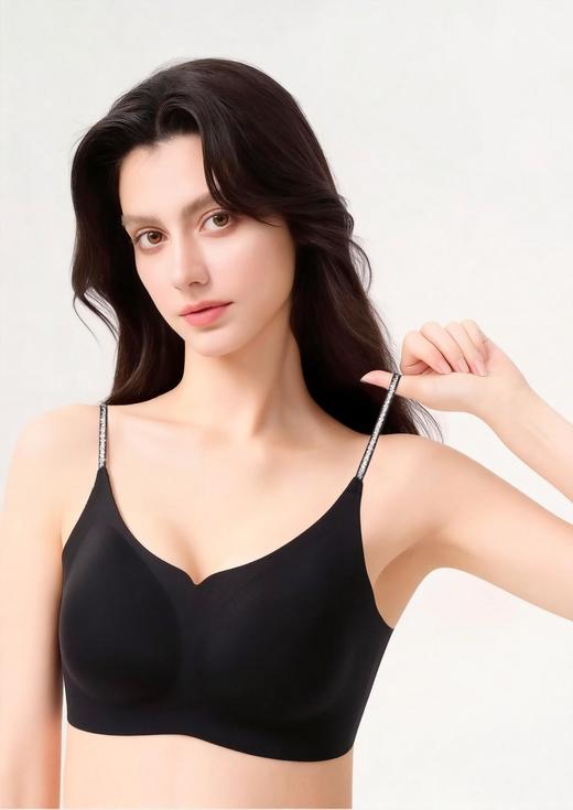 官网299~U家爆闪细肩带无痕文胸透气冰丝U型美背内衣隐形软支撑收副乳防下垂 商品图4