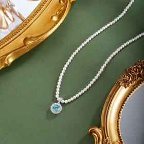 子佩集【蓝海花梦】银S925珍珠惜王妃项链【ZZXL020】2.8mm珠蓝太阳花2601