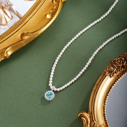 子佩集【蓝海花梦】银S925珍珠惜王妃项链【ZZXL020】2.8mm珠蓝太阳花2601 商品图0