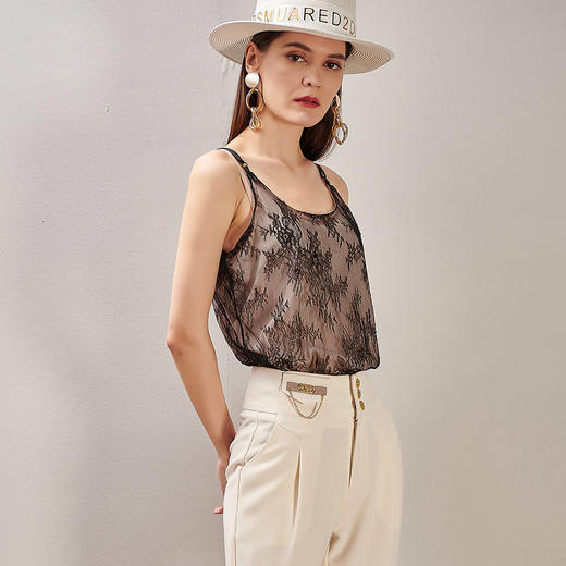 剩S 假透视蕾丝吊带新款蕾丝假透视性感锁骨式背心8D21BB0935 商品图3