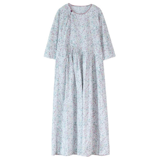 牧衣游原创 80支印花纯棉连衣裙女新款宽松质朴文艺碎花长裙 青湲 商品图4