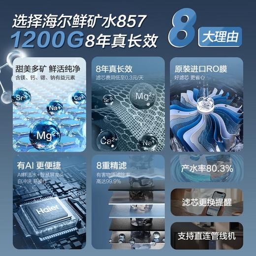 海尔（Haier）家用净水器 矿物质水直饮一体机甜美鲜矿水1200G 8年长效RO厨房专用台下用净水机RO反渗透星河R857 1200G甜美鲜矿水净水器【8年真长效ro膜】 商品图7