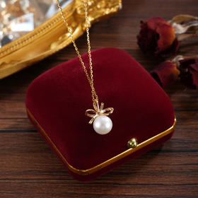 子佩集【华彩结缘】银S925珍珠惜王妃套链【P2083】9.5mm珠镀金丝带花朵2601