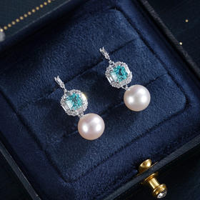 子佩集【优雅蓝调】银S925珍珠惜王妃耳钉【EM3061-XF】8.5mm珠蓝方块2601