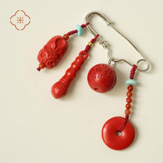 米马饰物 正宗朱砂银镀金胸针别针 把平安福气随身携带 商品图1