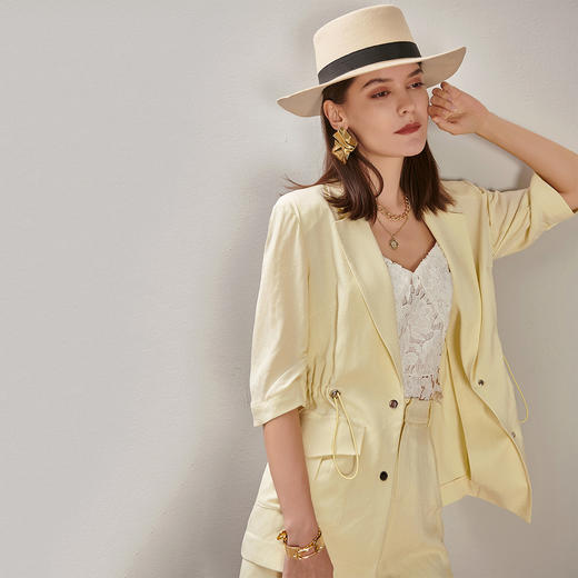 【松紧带收腰设计】2026新款夏季五分袖西服瘦腿短裤女式套装0738 商品图1