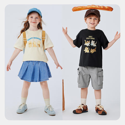 迷你巴拉巴拉宝宝短袖T恤速干凉感透气可爱小猫儿童上衣2026新款 商品图3