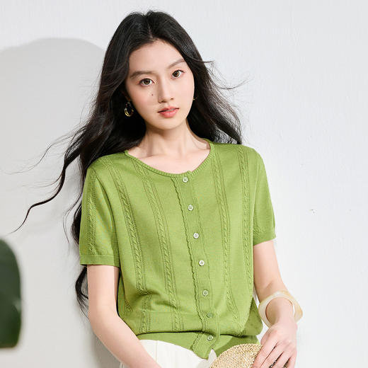 【莱赛尔】三彩2026夏季新款圆领针织衫短袖毛衫开衫简约S 商品图1