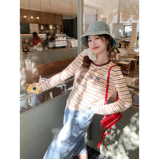 <曾小咸推荐>3.28现货秒杀 ！微信超特价！韩系小狗印花条纹T 日常159.99 立减90 秒杀69.99！！ 商品图1