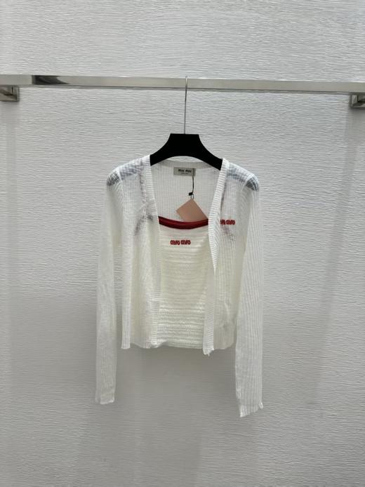 【此款只换码不退】缪缪 撞色边薄款针织开衫+logo 刺绣吊带背心（MM） 商品图1