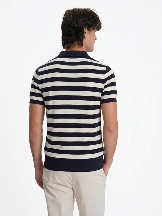 callisto藏青经典海军条纹燕子领长绒棉混纺T恤 商品图4