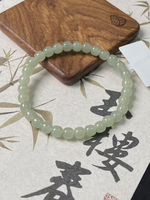 【快抱】【于田产和田玉于田料青白玉6mm苹果珠手串】出证书，发货1~5天，48小时鉴赏期 商品图2