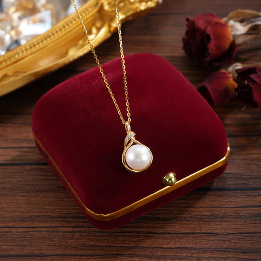 子佩集【霞织锦梦】银S925珍珠惜王妃套链【P1888】9.5mm珠镀金缠绕水滴2601 商品图1