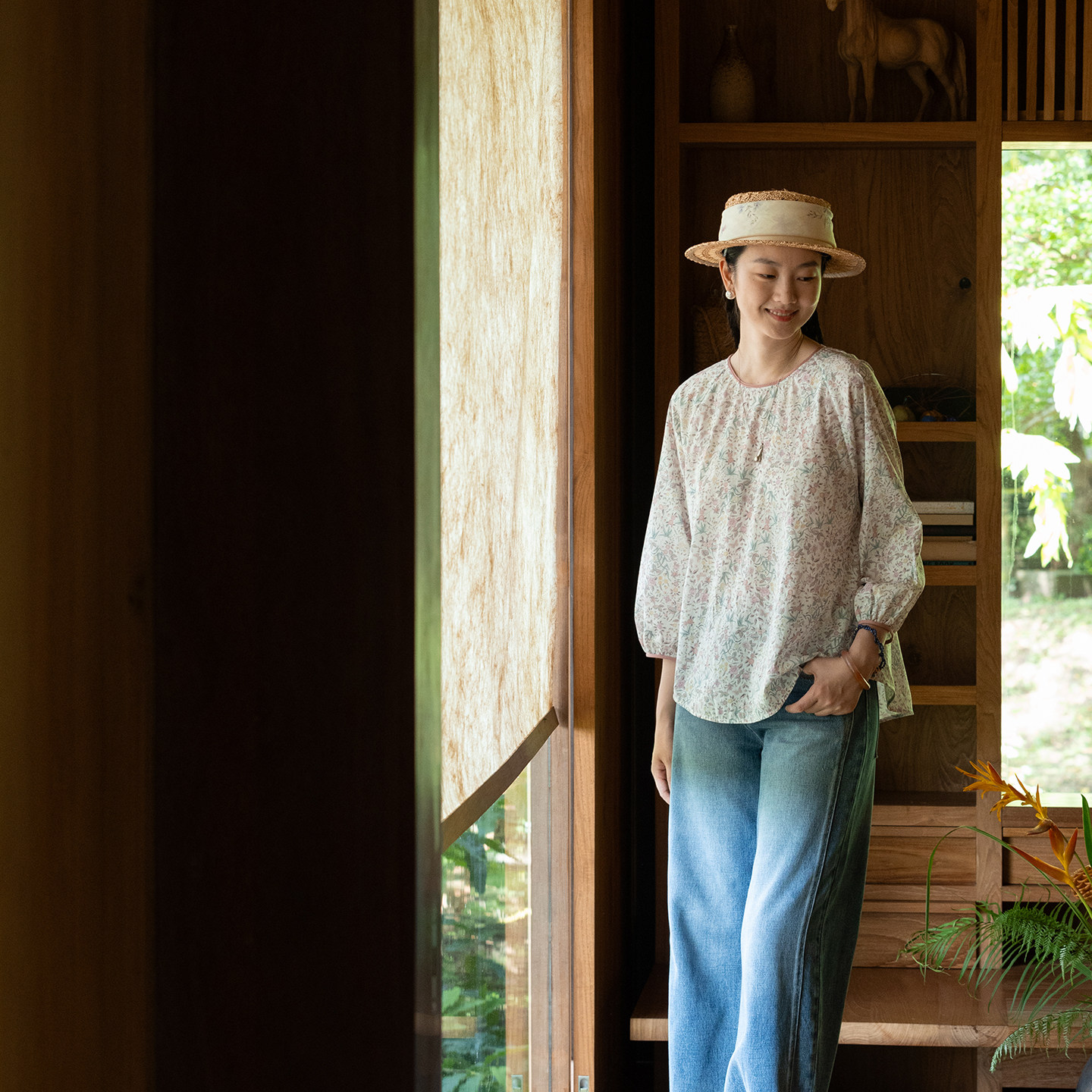 牧衣游原创 80支纯棉手绘印花小衫圆领碎花文艺百搭上衣 山水谈