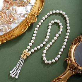 子佩集【结缘珍爱】珍珠惜王妃毛衣链【ZZMYL009】8.5mm珠镀金蝴蝶结2601