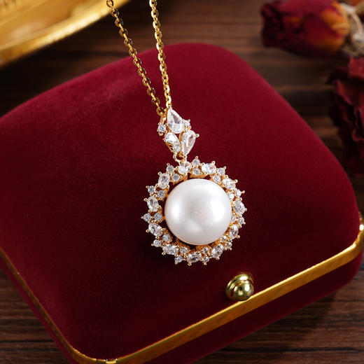 子佩集【缪斯光环】银S925珍珠惜王妃套链【P2571A】12mm珠双色太阳花2601 商品图0