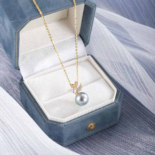 子佩集【天鹅之爱】银S925珍珠惜王妃套链【P1556A】9mm珠镀金黑珠天鹅2601 商品图1