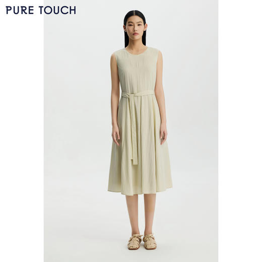 PURE TOUCH女装26春夏新款圆领无袖连衣裙腰部系带中长款过膝长裙 商品图0