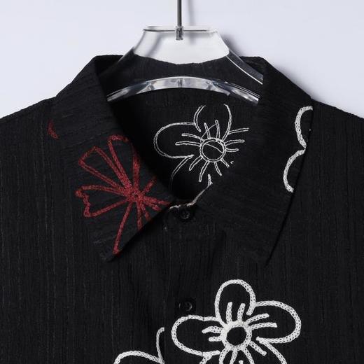 SDSA男装2026新款轻奢韩版复古彩色花卉刺绣竖条短袖衬衫百搭宽松 商品图2