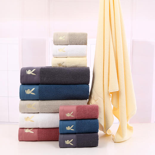 PLAYBOY花花公子 素简双条（礼盒装）毛巾74*34CM/浴巾140*70CM HM808-3 商品图2