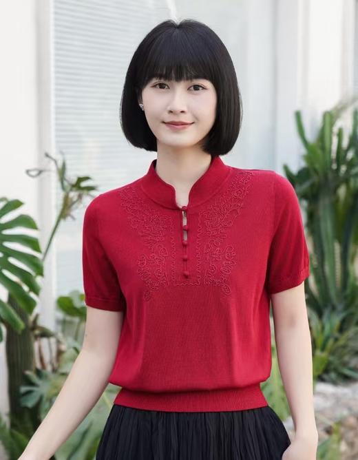 司歌国风弹力绣花针织衫上衣轻薄透气收腰女夏G93G3842 商品图3