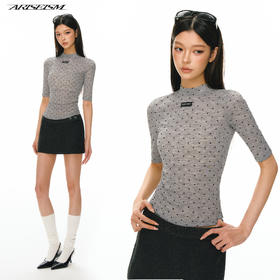 Ariseism 美式复古波点微透中袖T恤女夏季新款修身上衣