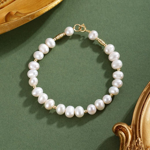 子佩集【柔光女神】珍珠惜王妃手链【ZZSL014】5.8*7mm珠镀金管2601 商品图0