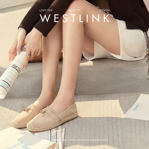 西遇草编渔夫鞋女2026早春季新款平底浅口一脚蹬软底休闲漂亮单鞋V0066329 商品图2