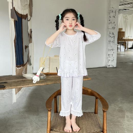 其其宝宝儿童睡衣夏季女童七分袖套装宝宝天丝透气空调服中小童花边家居服80-160★娃娃优选 商品图3