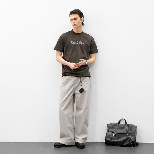 714street复古质感花纱面料短袖2026夏季短宽版型老钱风情侣T恤男 商品图1