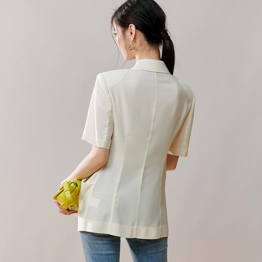 夏季气质时尚新款通勤知性纯色醋酸短袖西装垫肩外套8T23BX0445 商品图4