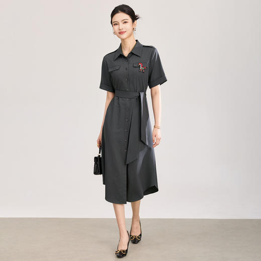 「高货wl」全新升级【铂金会员358/天猫479/差价121】(94543)洛诗琳气质天丝垂感衬衫连衣裙2026春夏法式系带收腰裙女 商品图0