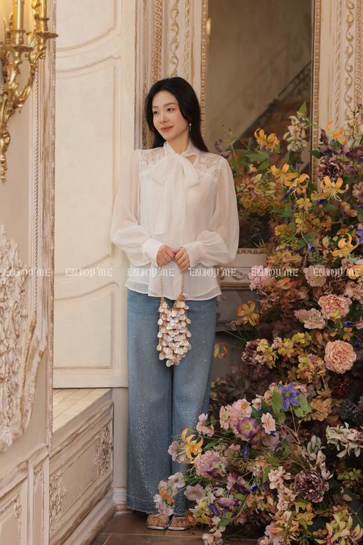 【门店同款】ENJOY春季蕾丝拼接飘带衬衫 170499609 商品图4