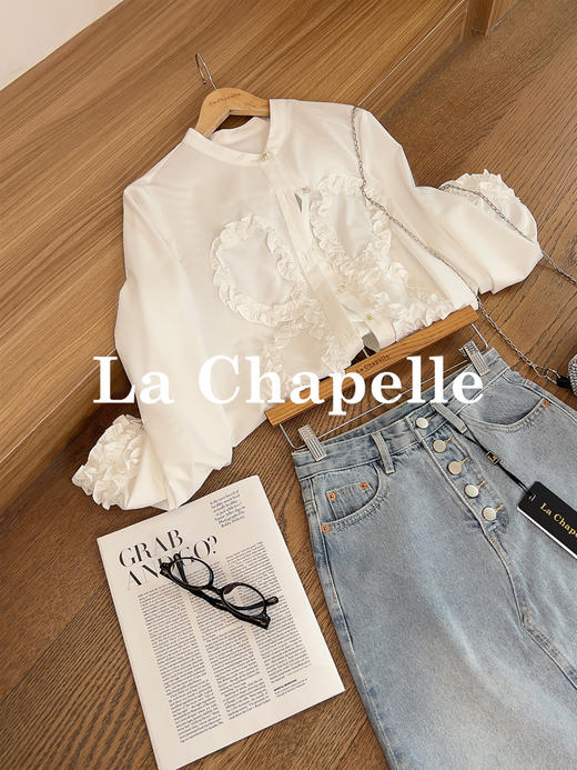 专柜实拍【气质优雅】拉夏贝尔/La Chapelle法式立领木耳边精致排扣通勤长袖衬衫简约净版气质上衣 商品图4