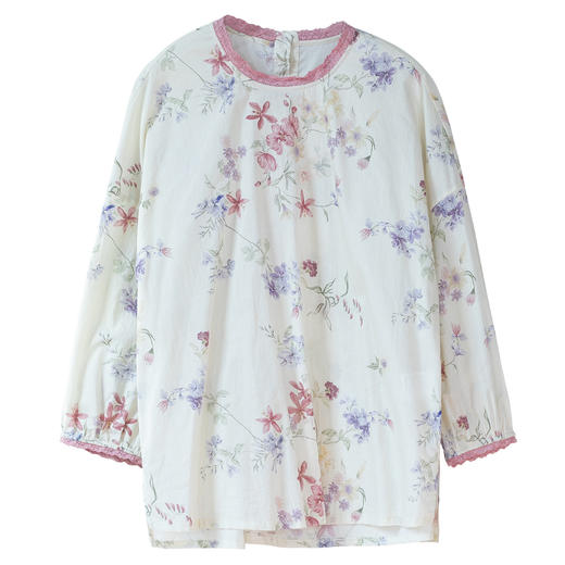 牧衣游原创 80支印花纯棉小衫女新款清雅文艺宽松碎花上衣 麦圆 商品图4