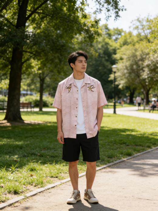 G2000男装SS26商场新款【BLACK】精纺全棉剌绣休闲短袖衬衫61430584 商品图1