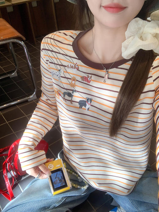 <曾小咸推荐>3.28现货秒杀 ！微信超特价！韩系小狗印花条纹T 日常159.99 立减90 秒杀69.99！！ 商品图7