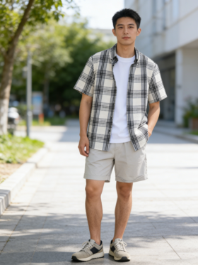 G2000男装SS26商场新款格纹休闲短袖衬衫61130764