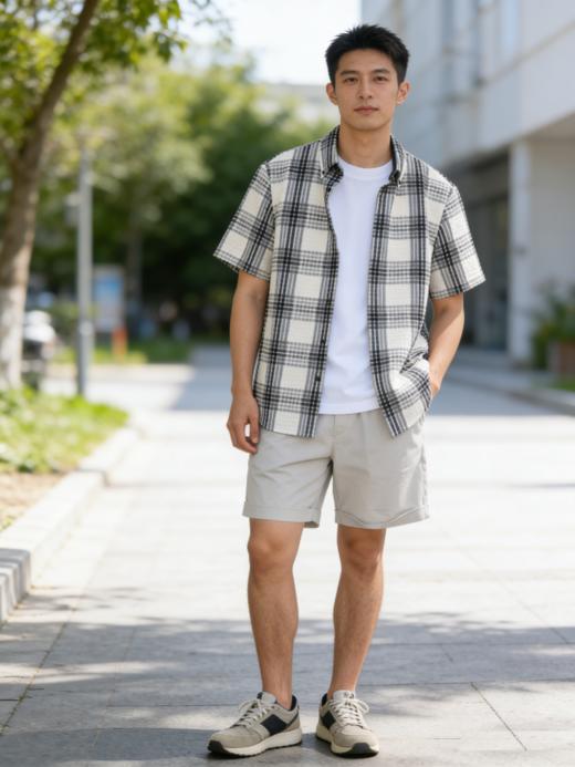 G2000男装SS26商场新款格纹休闲短袖衬衫61130764 商品图0