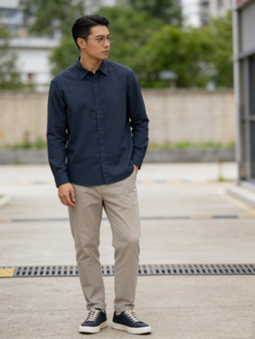 G2000男装SS26商场新款莱赛尔棉麻混纺休闲长袖衬衫61127748