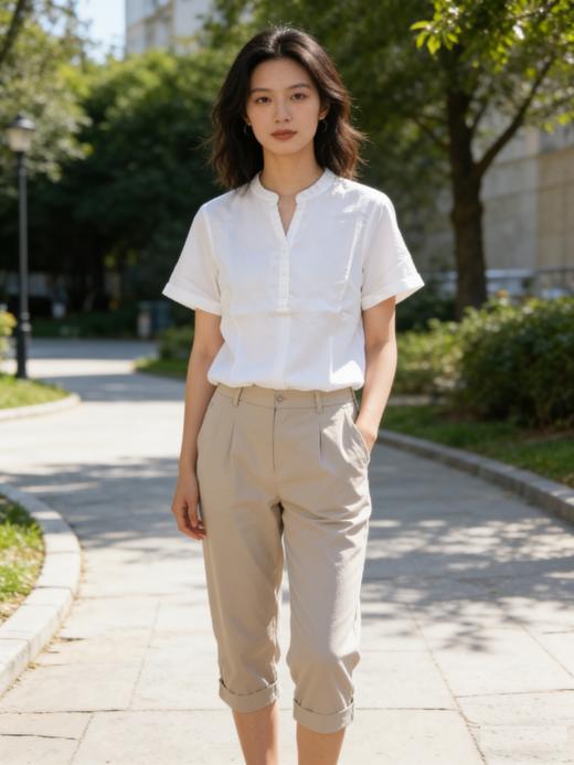 佐丹奴女装26年新款莱赛尔棉麻V领短袖衬衫05346241 商品图1