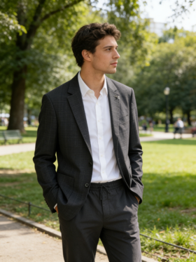 G2000男装SS26商场新款【可机洗】细格纹舒适休闲西装外套61117708