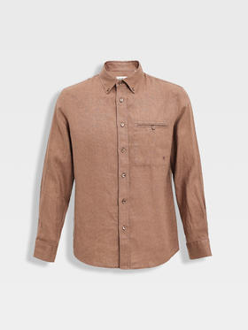 callisto咖色亚麻工装风胸前贴袋休闲衬衫