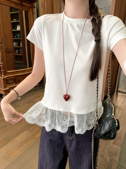 <曾小咸推荐>3.28现货秒杀 ！微信超特价！蕾丝拼接假两件短袖T恤 日常109.99 立减60 秒杀49.99！！ 商品图11