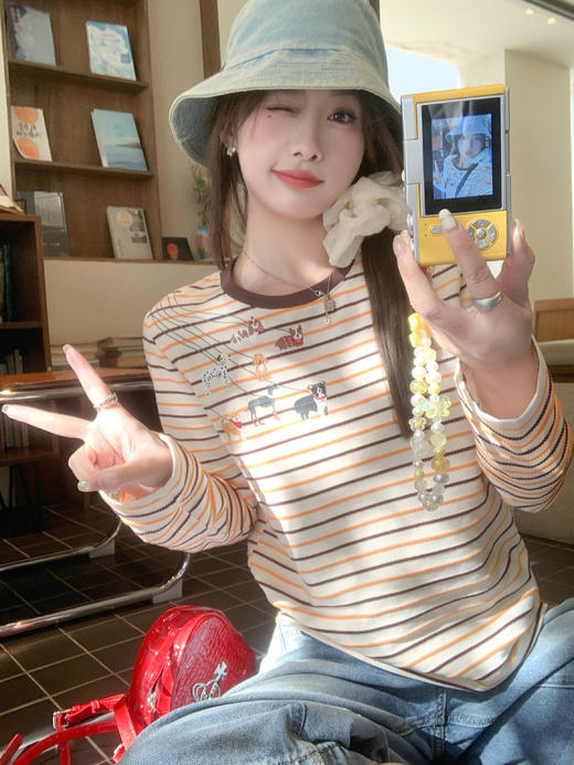 <曾小咸推荐>3.28现货秒杀 ！微信超特价！韩系小狗印花条纹T 日常159.99 立减90 秒杀69.99！！ 商品图12