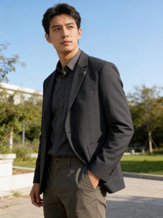 G2000男装SS26商场新款【可机洗】细格纹舒适休闲西装外套61117708 商品图1